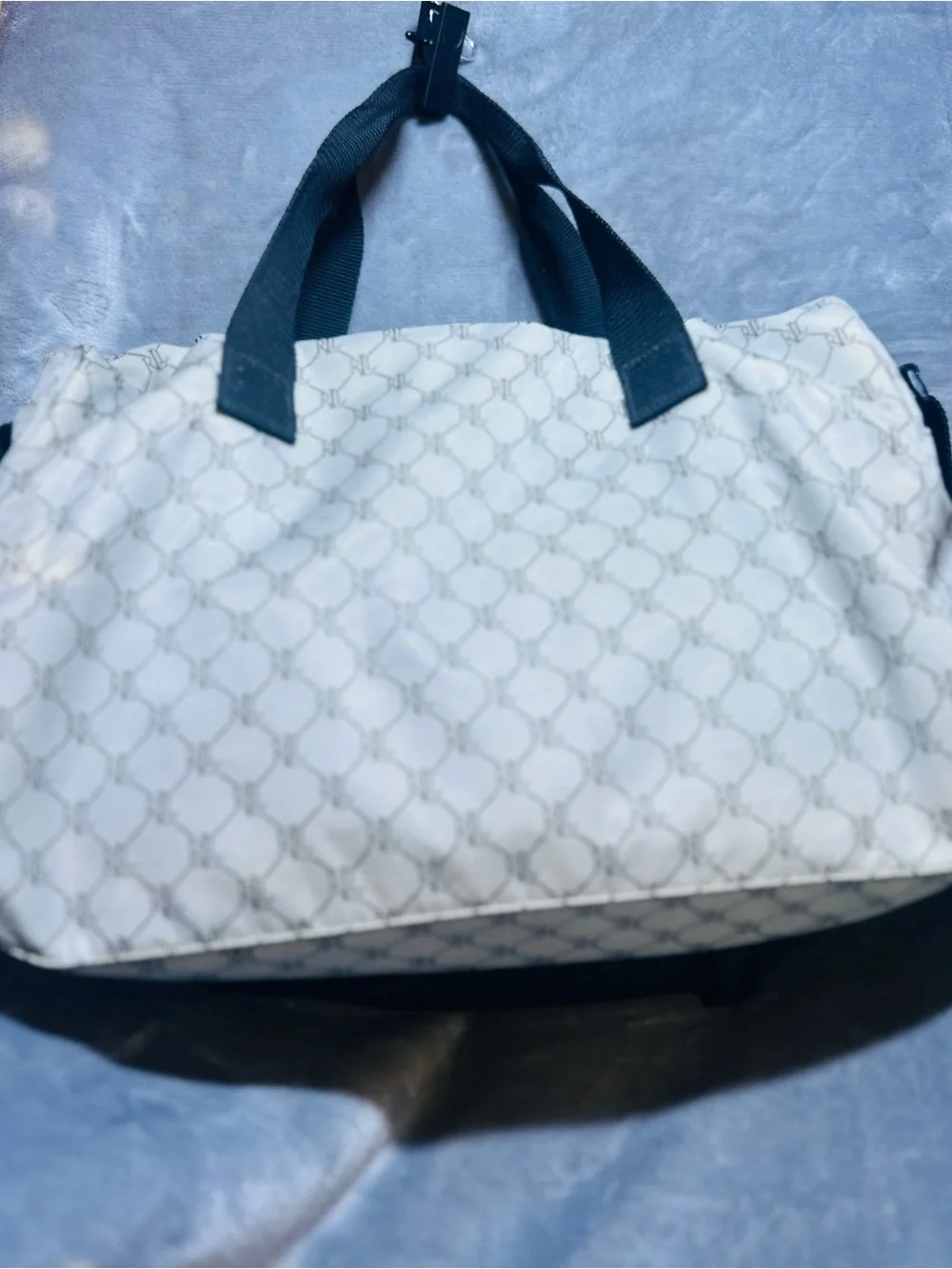 Ralph Lauren Beige Monogram Messenger Bag with Black Strap